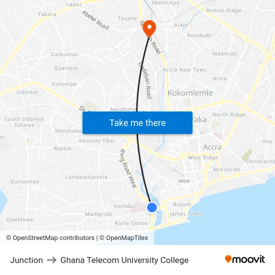 Junction to Ghana Telecom University College map