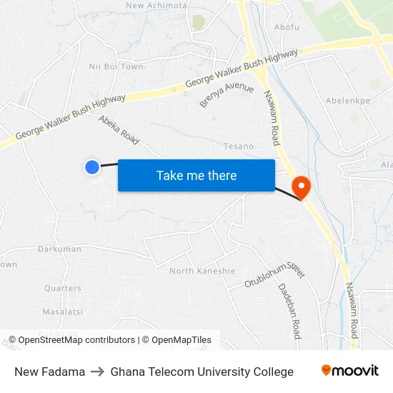 New Fadama to Ghana Telecom University College map