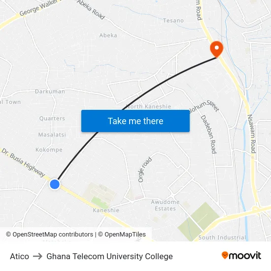 Atico to Ghana Telecom University College map
