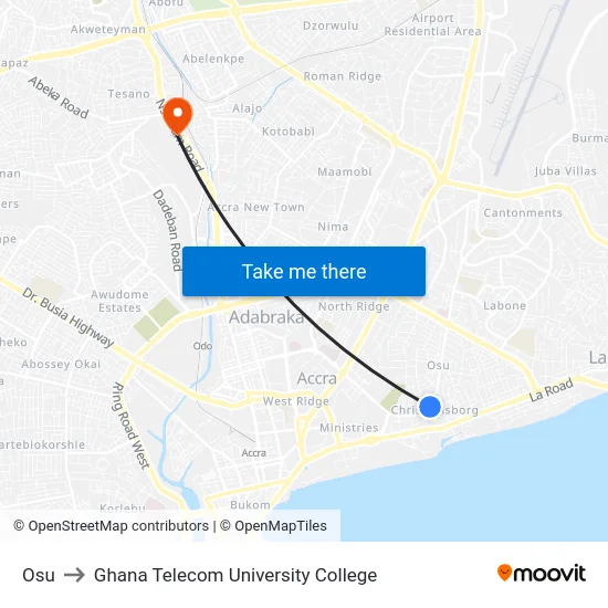 Osu to Ghana Telecom University College map