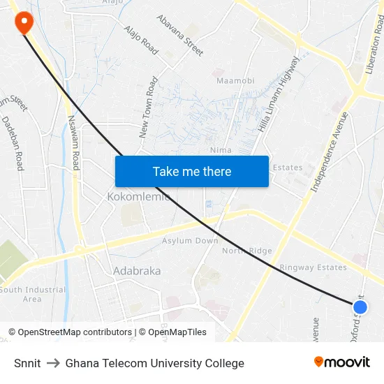 Snnit to Ghana Telecom University College map