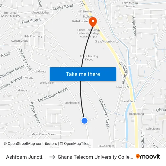 Ashfoam Junction to Ghana Telecom University College map