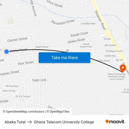 Abeka Total to Ghana Telecom University College map