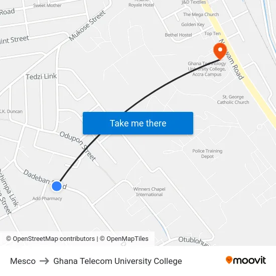 Mesco to Ghana Telecom University College map