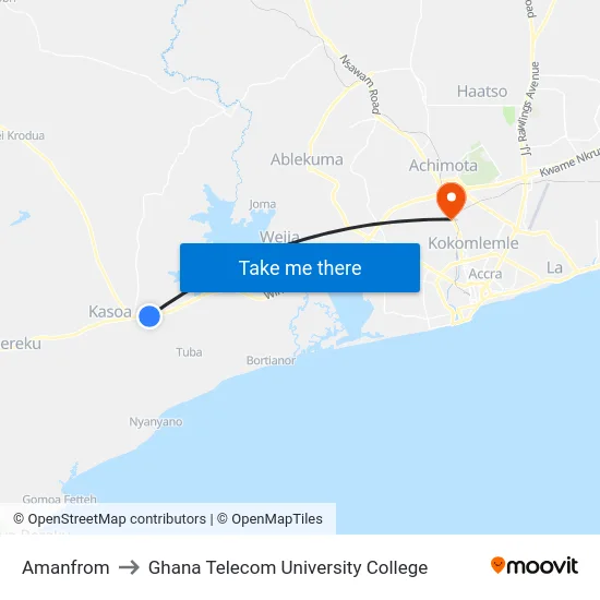 Amanfrom to Ghana Telecom University College map