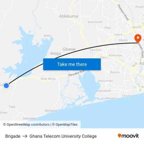 Brigade to Ghana Telecom University College map