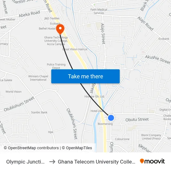Olympic Junction to Ghana Telecom University College map
