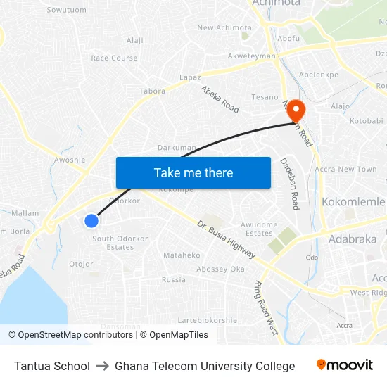 Tantua School to Ghana Telecom University College map