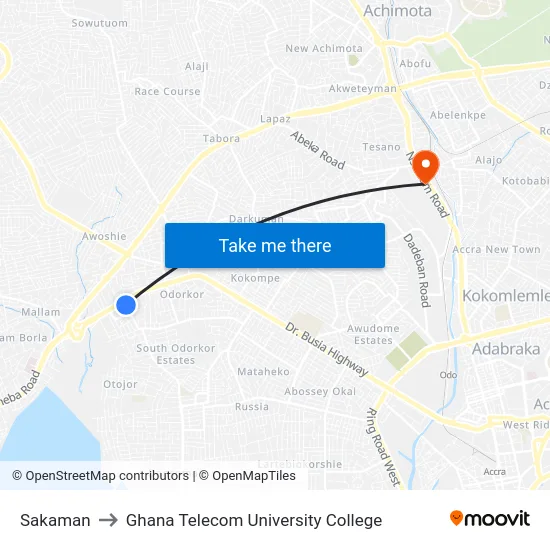 Sakaman to Ghana Telecom University College map