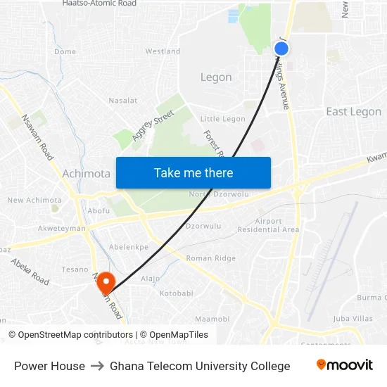 Power House to Ghana Telecom University College map