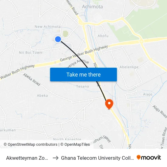 Akwetteyman Zongo to Ghana Telecom University College map