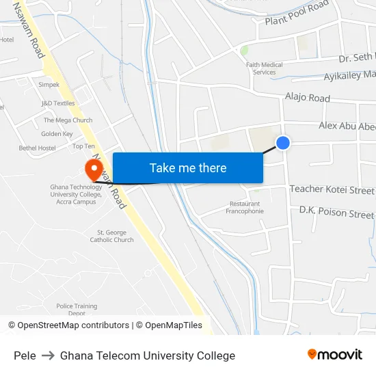Pele to Ghana Telecom University College map