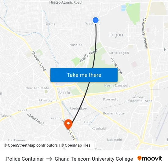 Police Container to Ghana Telecom University College map