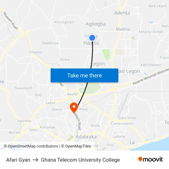 Afari Gyan to Ghana Telecom University College map