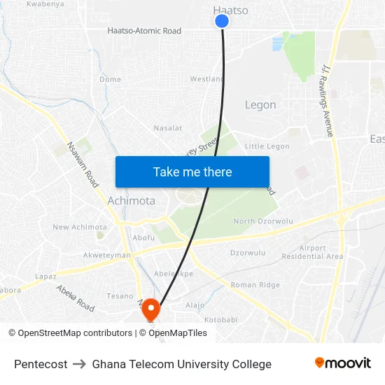 Pentecost to Ghana Telecom University College map