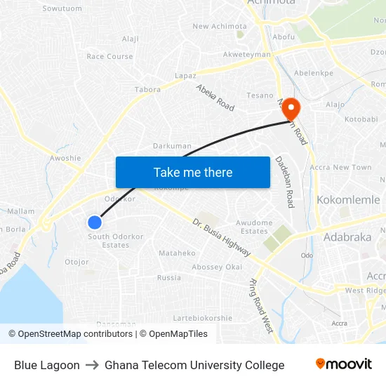 Blue Lagoon to Ghana Telecom University College map