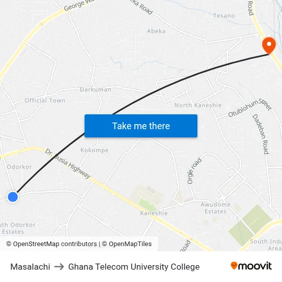 Masalachi to Ghana Telecom University College map