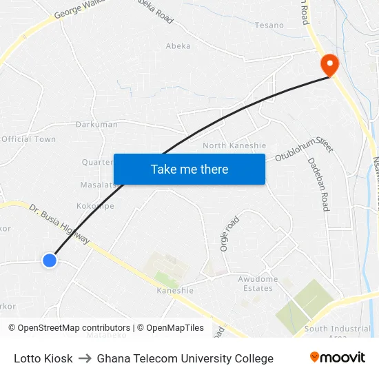 Lotto Kiosk to Ghana Telecom University College map
