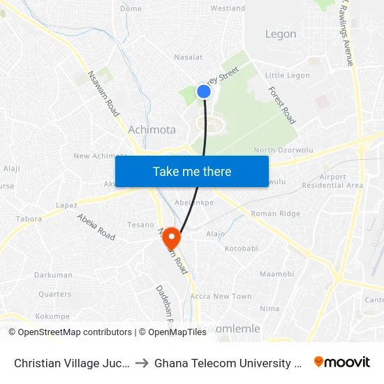 Christian Village Jucntion to Ghana Telecom University College map