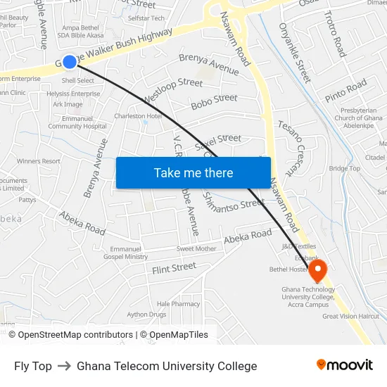 Fly Top to Ghana Telecom University College map