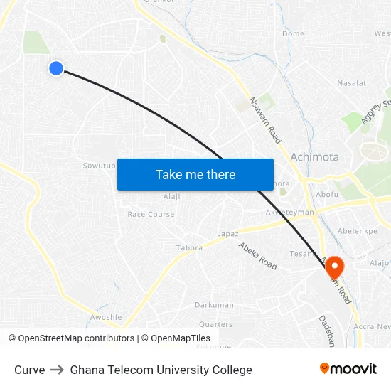 Curve to Ghana Telecom University College map