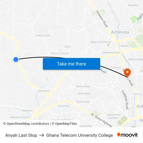 Anyah Last Stop to Ghana Telecom University College map