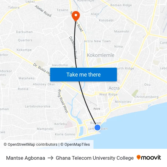 Mantse Agbonaa to Ghana Telecom University College map