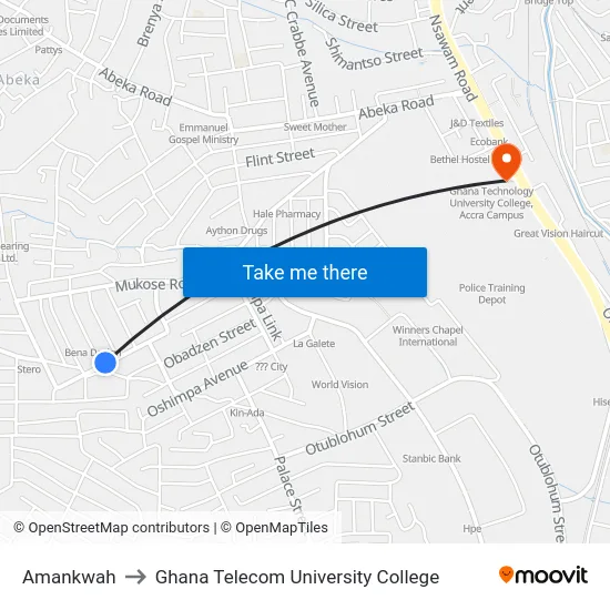 Amankwah to Ghana Telecom University College map