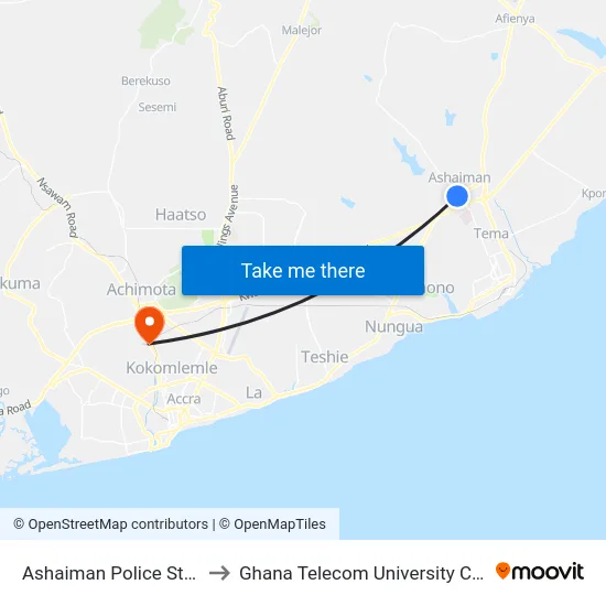 Ashaiman Police Station to Ghana Telecom University College map