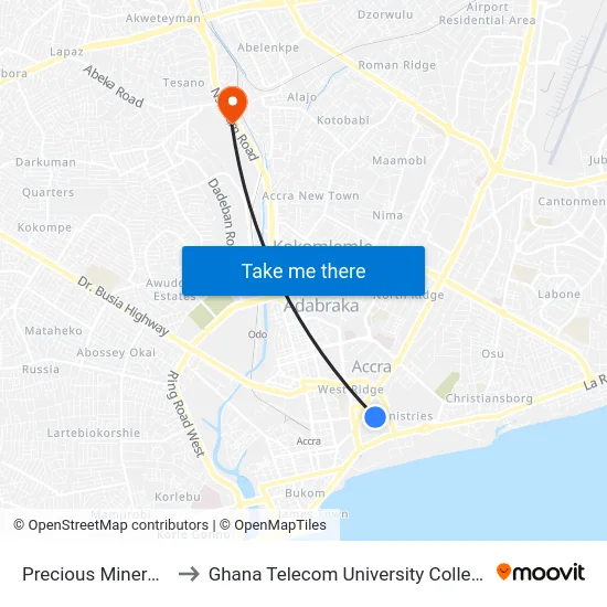 Precious Minerals to Ghana Telecom University College map