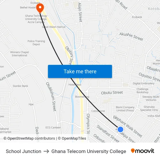 School Junction to Ghana Telecom University College map