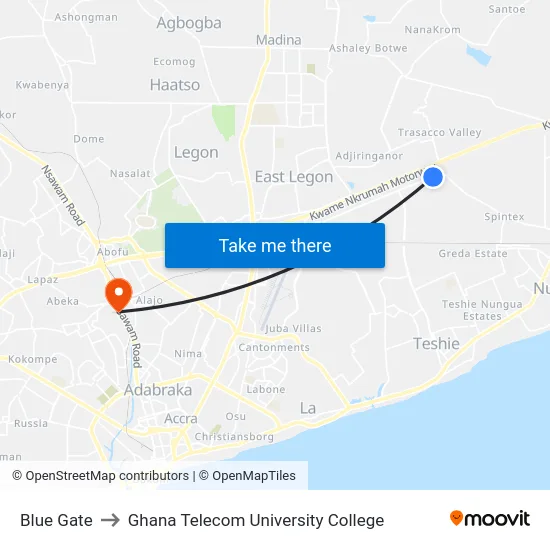 Blue Gate to Ghana Telecom University College map