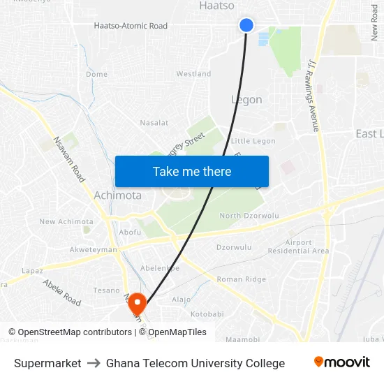 Supermarket to Ghana Telecom University College map