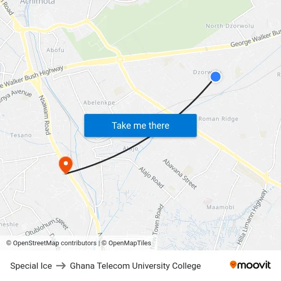 Special Ice to Ghana Telecom University College map