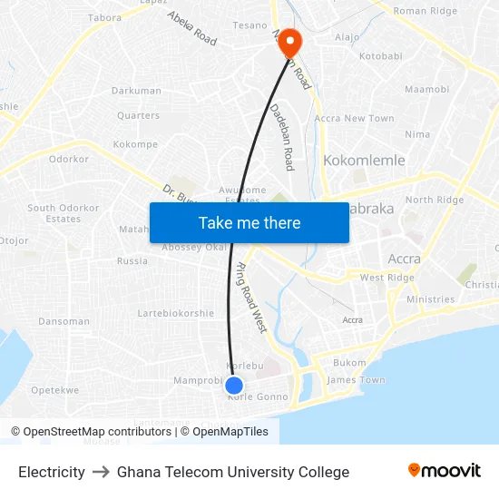 Electricity to Ghana Telecom University College map