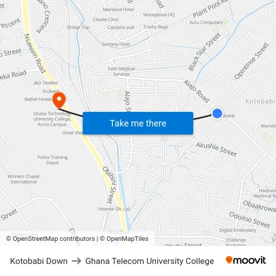 Kotobabi Down to Ghana Telecom University College map