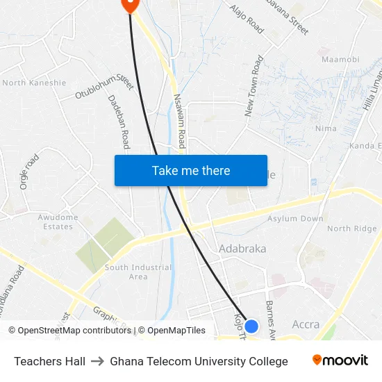 Teachers Hall to Ghana Telecom University College map