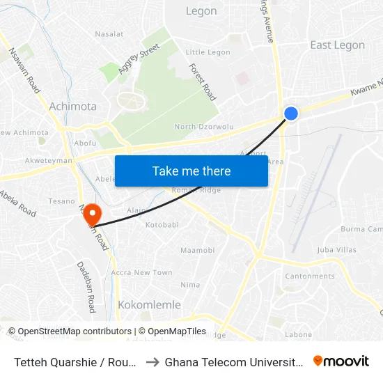 Tetteh Quarshie / Roundabout to Ghana Telecom University College map