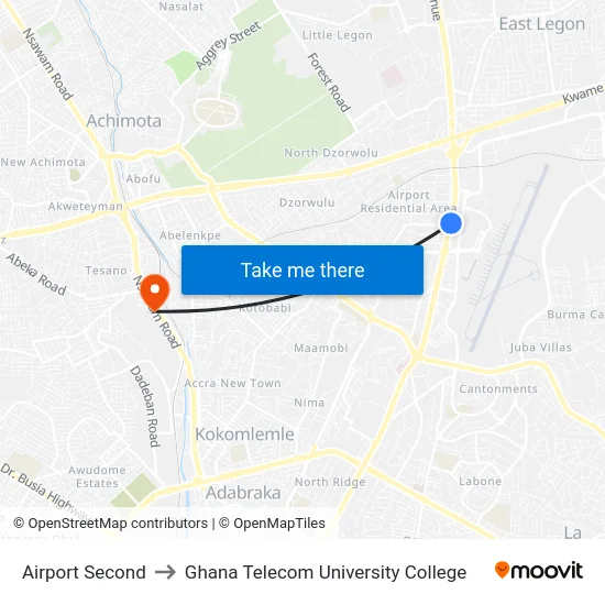 Airport Second to Ghana Telecom University College map