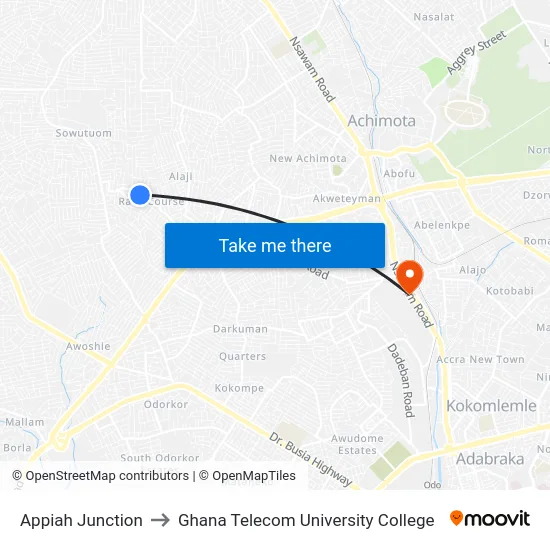 Appiah Junction to Ghana Telecom University College map