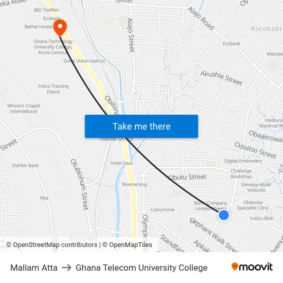 Mallam Atta to Ghana Telecom University College map
