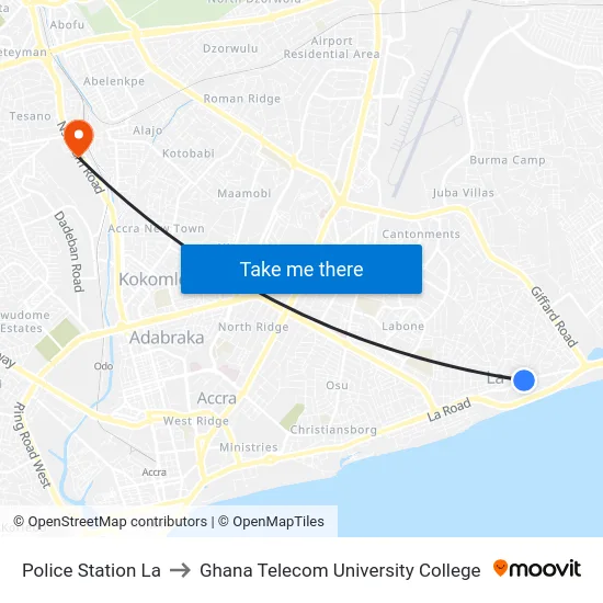 Police Station La to Ghana Telecom University College map
