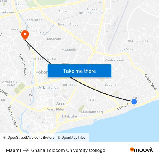 Maami to Ghana Telecom University College map