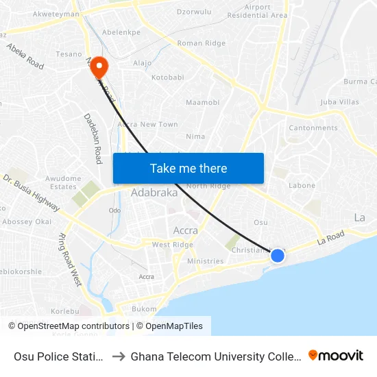 Osu Police Station to Ghana Telecom University College map
