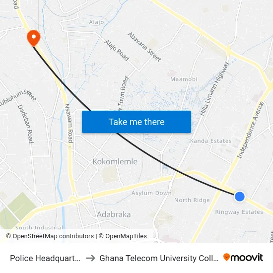 Police Headquarters to Ghana Telecom University College map