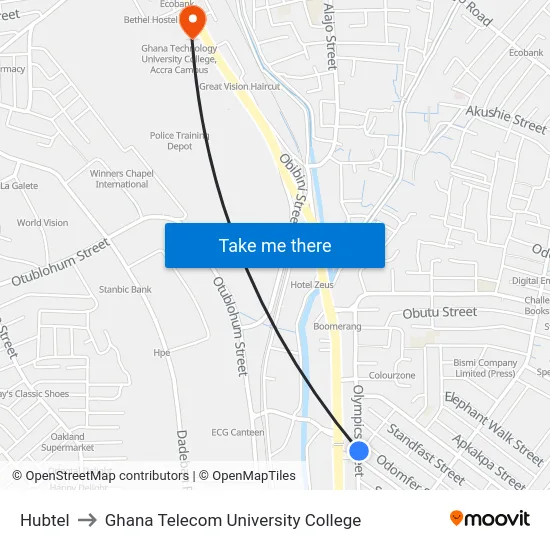 Hubtel to Ghana Telecom University College map