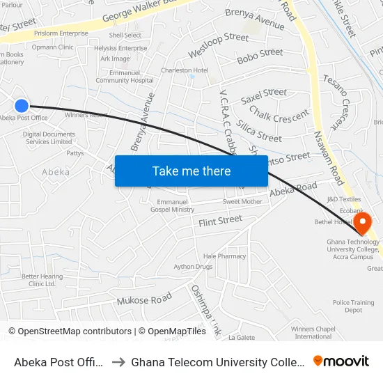 Abeka Post Office to Ghana Telecom University College map