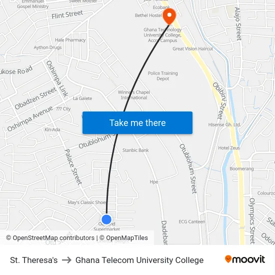 St. Theresa's to Ghana Telecom University College map