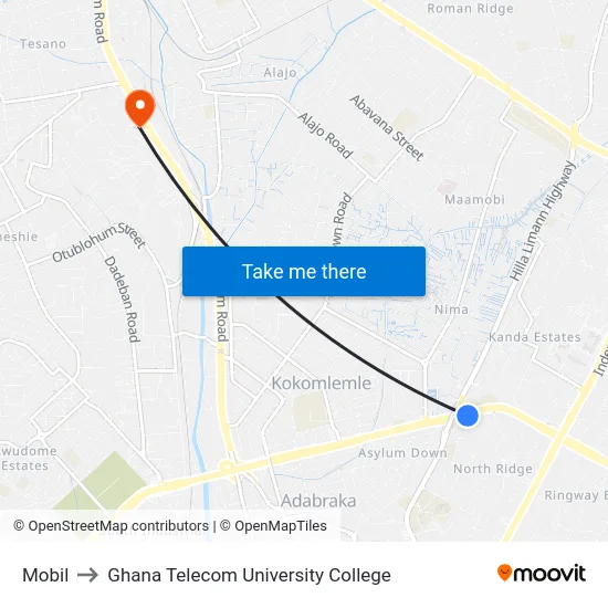 Mobil to Ghana Telecom University College map