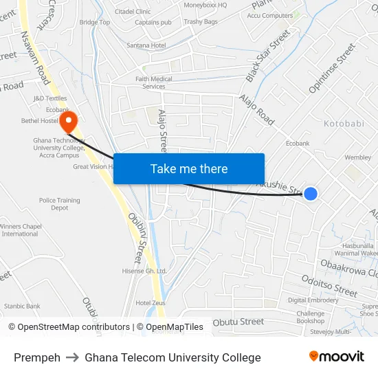 Prempeh to Ghana Telecom University College map